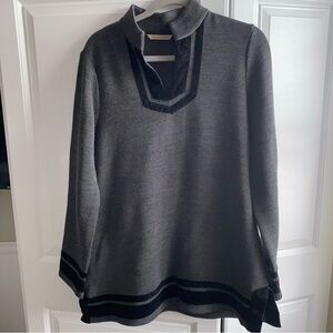 Soft Surroundings Tunic Top‎ Runway Gray Wool Blend Black Velvet Trim Medium